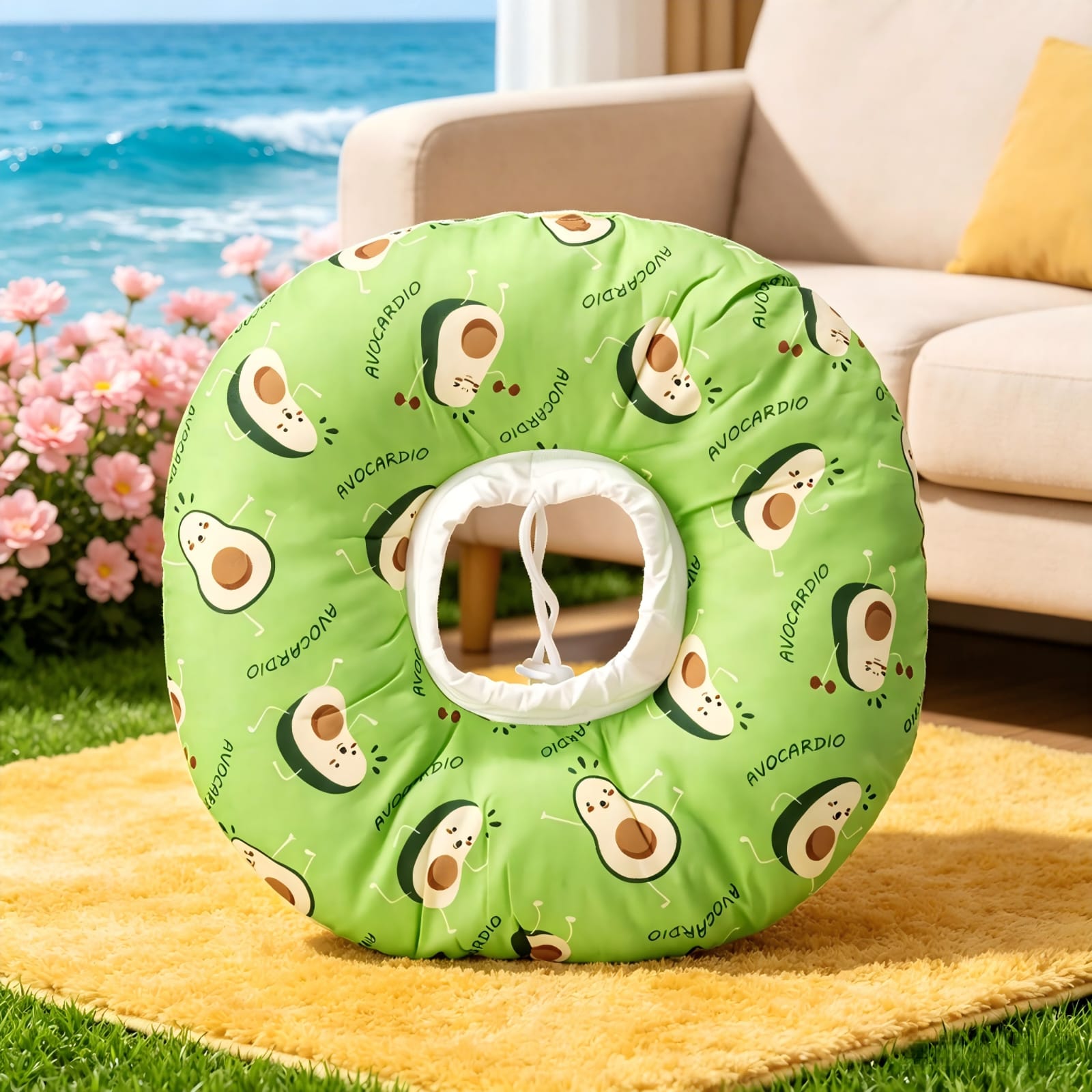 Collar Isabelino Inflable Tipo Dona para Perros y Gatos Estampada Talla S